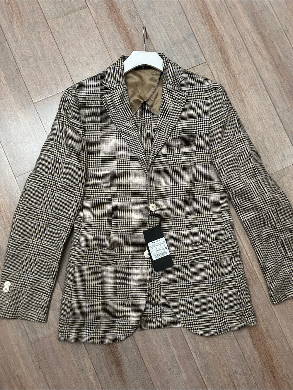 Massimo Dutti Linen Plaid Sport Coat in Dark Navy and Cream size 36 NWT